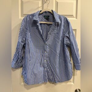 Ralph Lauren Navy and White Striped Shirt Non Iron